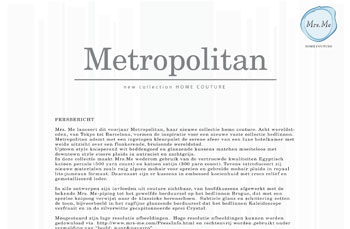 Persbericht Metropolitan voor Mrs.Me Home couture